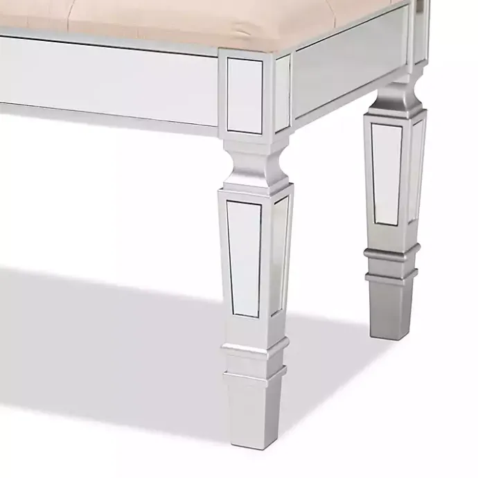 Clearance Kirklands Home Beige Button Tufted Bench with Mirrored Base Tan