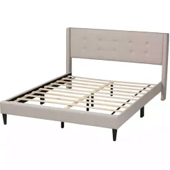 Best Kirklands Home Beige Button Tufted Headboard Full Platform Bed Tan