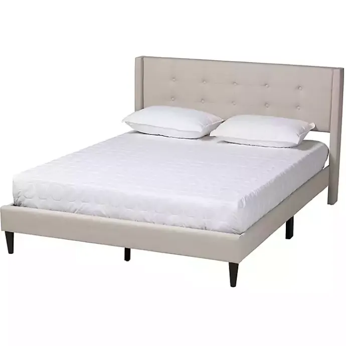 Kirklands Home Beige Button Tufted Headboard Queen Bed Frame Tan