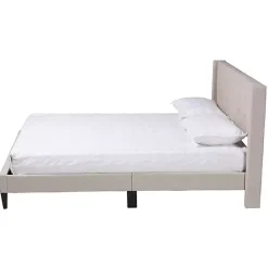 Kirklands Home Beige Button Tufted Headboard Queen Bed Frame Tan