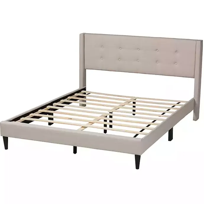 Kirklands Home Beige Button Tufted Headboard Queen Bed Frame Tan