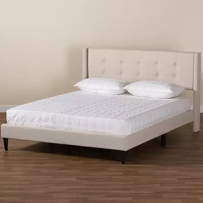 Kirklands Home Beige Button Tufted Headboard Queen Bed Frame Tan