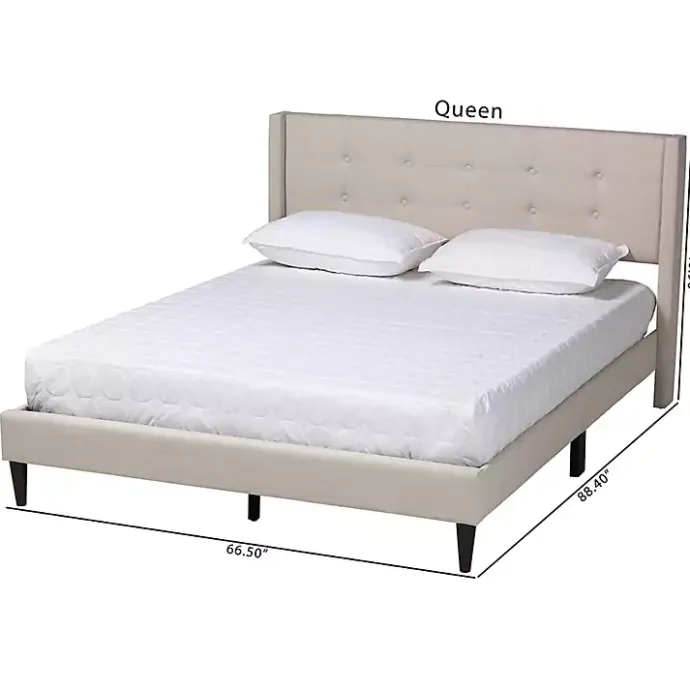 Kirklands Home Beige Button Tufted Headboard Queen Bed Frame Tan