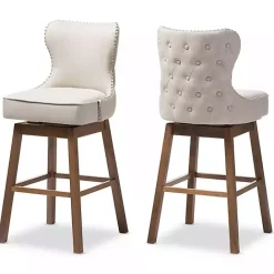 Discount Kirklands Home Beige Button Tufted Swivel Bar Stools, Set of 2 Ivory