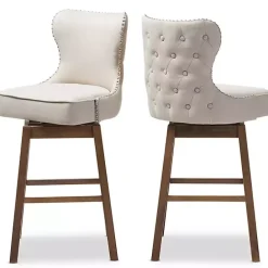 Discount Kirklands Home Beige Button Tufted Swivel Bar Stools, Set of 2 Ivory
