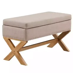 Hot Kirklands Home Beige Crossed Storage Ottoman Tan