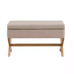 Hot Kirklands Home Beige Crossed Storage Ottoman Tan