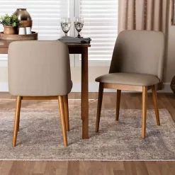 Clearance Kirklands Home Beige Faux Leather Modern Dining Chairs, Set of 2 Tan