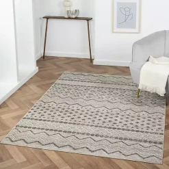 Clearance Kirklands Home Beige Geometric Stripe Washable Area Rug, 7x9