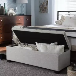 Sale Kirklands Home Beige Grid-Tufted Contemporary Storage Bench Tan