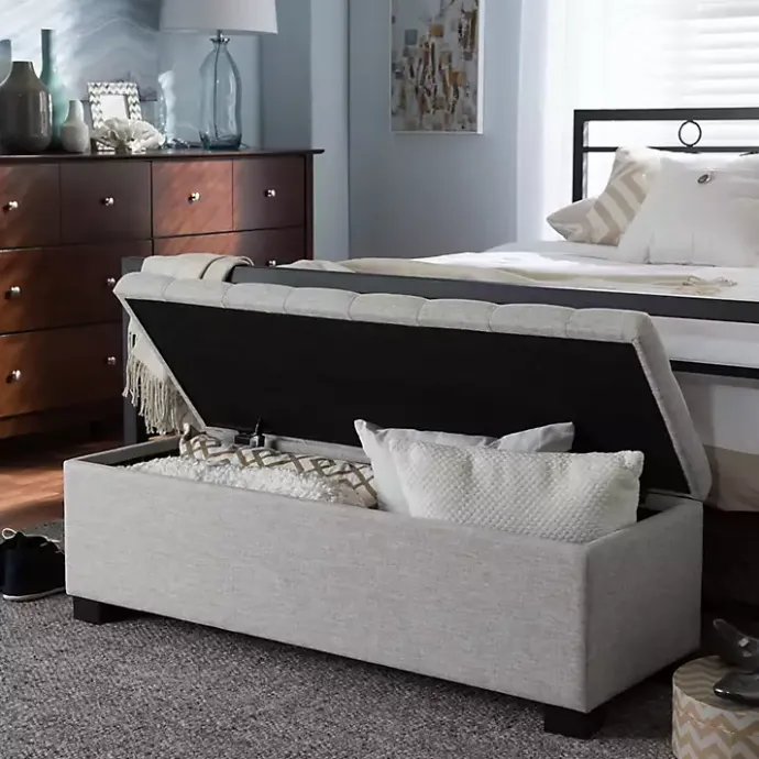 Sale Kirklands Home Beige Grid-Tufted Contemporary Storage Bench Tan