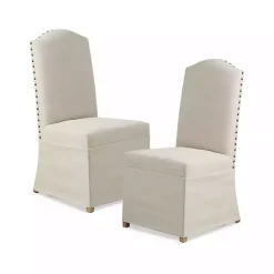 New Kirklands Home Beige High Back Skirted Dining Chairs, Set of 2 Tan