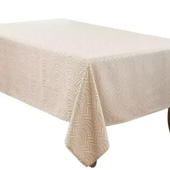 Discount Kirklands Home Beige Jacquard Leaf Tablecloth, 90 in. Brown