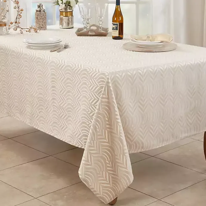 Discount Kirklands Home Beige Jacquard Leaf Tablecloth, 90 in. Brown