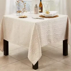 Discount Kirklands Home Beige Jacquard Leaf Tablecloth, 72 in. Brown