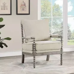 Online Kirklands Home Beige Liam Turned Leg Accent Chair Ivory