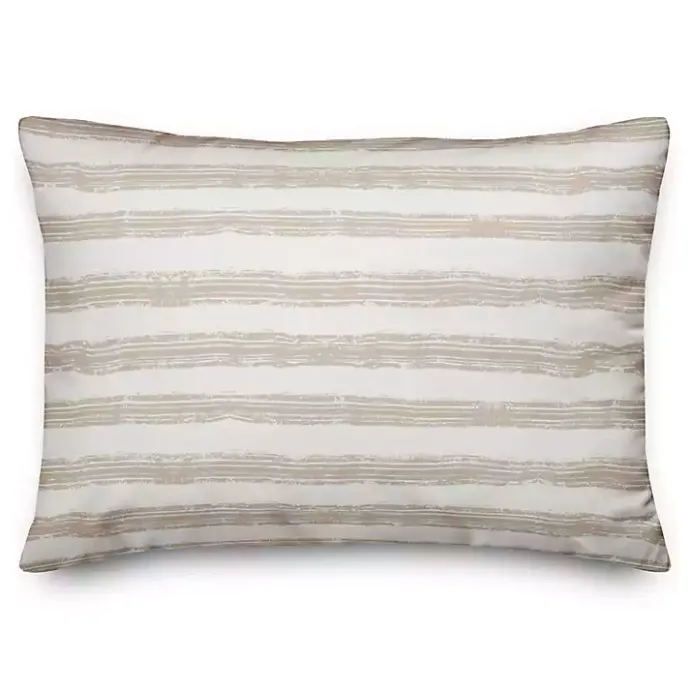 New Kirklands Home Beige Stripes Outdoor Lumbar Pillow
