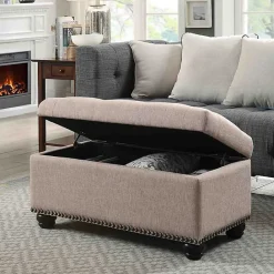 Best Kirklands Home Beige Tufted Jess Storage Ottoman Bench Tan