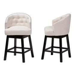 Clearance Kirklands Home Beige Tufted Seat Swivel Counter Stools, Set of 2 Tan