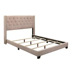Hot Kirklands Home Beige Upholstered Button Tufted Wing Queen Bed Tan