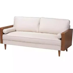 Online Kirklands Home Beige Upholstered Harley Walnut Sofa Tan