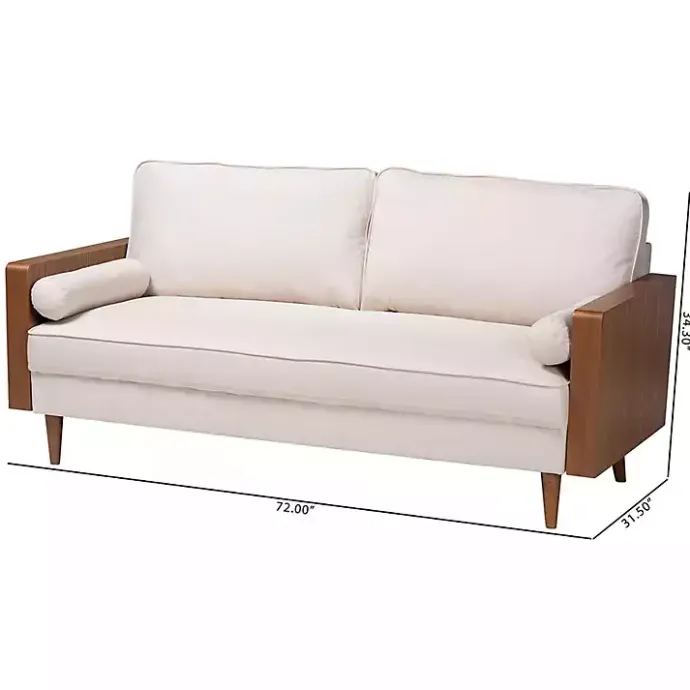 Online Kirklands Home Beige Upholstered Harley Walnut Sofa Tan