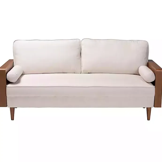 Online Kirklands Home Beige Upholstered Harley Walnut Sofa Tan