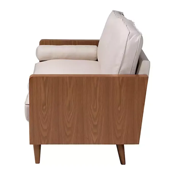 Online Kirklands Home Beige Upholstered Harley Walnut Sofa Tan