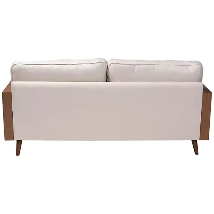Online Kirklands Home Beige Upholstered Harley Walnut Sofa Tan