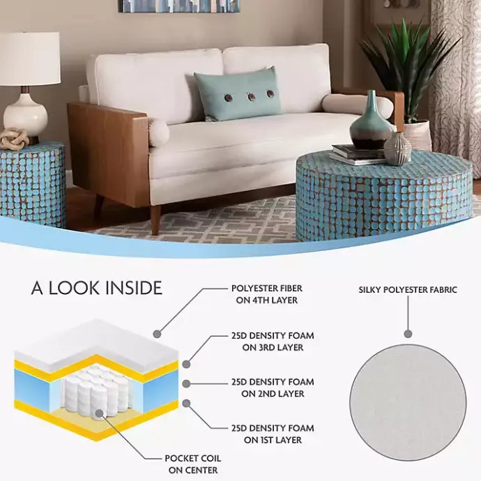 Online Kirklands Home Beige Upholstered Harley Walnut Sofa Tan