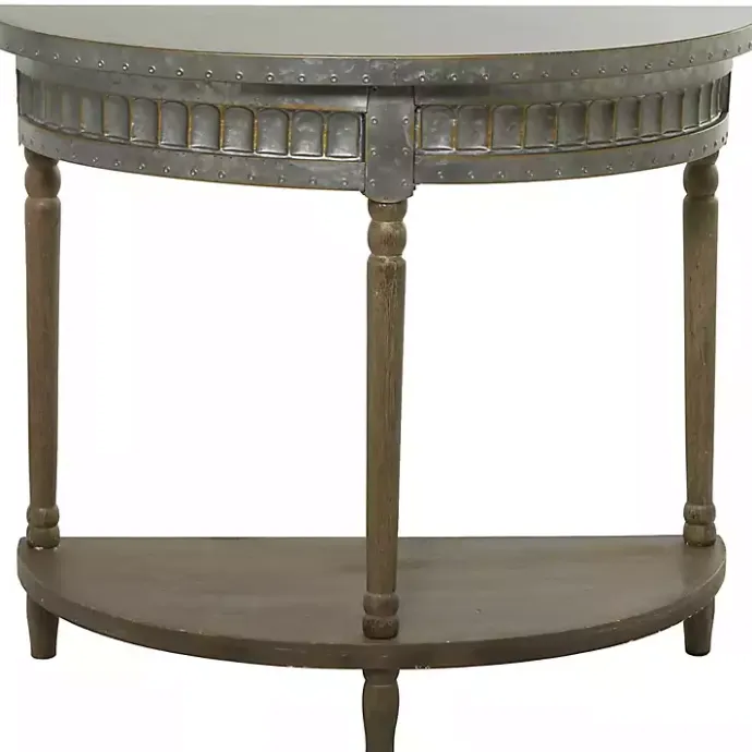 Kirklands Home Beige Wood and Metal Half Moon Console Table Tan