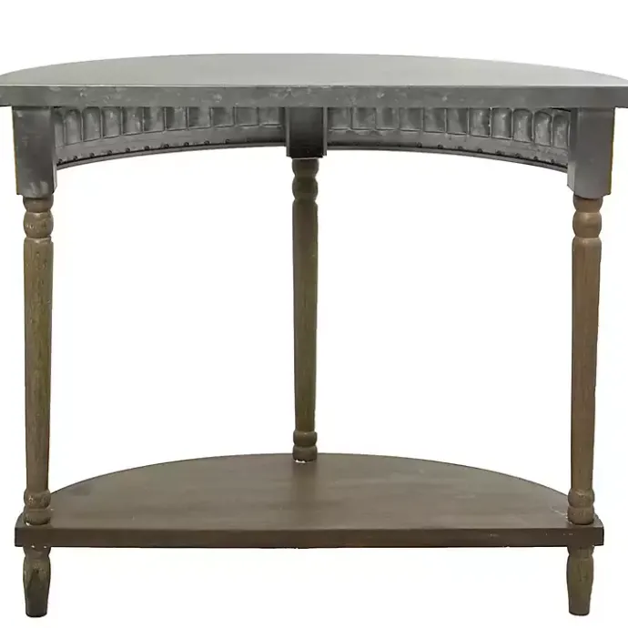 Kirklands Home Beige Wood and Metal Half Moon Console Table Tan