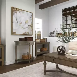Kirklands Home Beige Wood and Metal Half Moon Console Table Tan