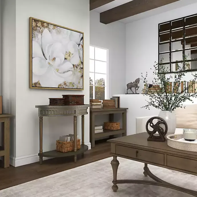 Kirklands Home Beige Wood and Metal Half Moon Console Table Tan