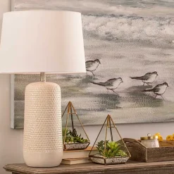 Hot Kirklands Home Beige Woven Ceramic Wicker Table Lamp Ivory