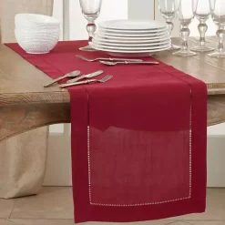 New Kirklands Home Berry Hemstitch Border Table Runner Red