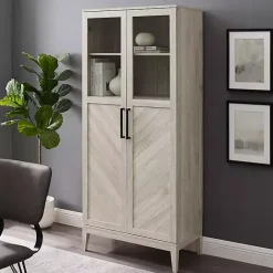 Clearance Kirklands Home Birch Chevron Wooden Storage Cabinet Tan