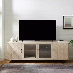 Discount Kirklands Home Birch Wood Herringbone 4-Door TV Sd Tan