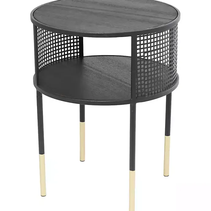 Kirklands Home & Gold Metal Mesh Round Accent Table Black