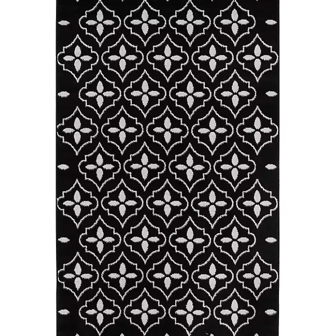 New Kirklands Home Black & Ivory Quatrefoil Indoor/Outdoor Rug, 4x6
