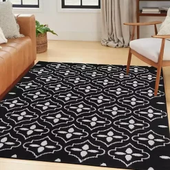New Kirklands Home Black & Ivory Quatrefoil Indoor/Outdoor Rug, 4x6