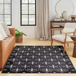 New Kirklands Home Black & Ivory Quatrefoil Indoor/Outdoor Rug, 4x6
