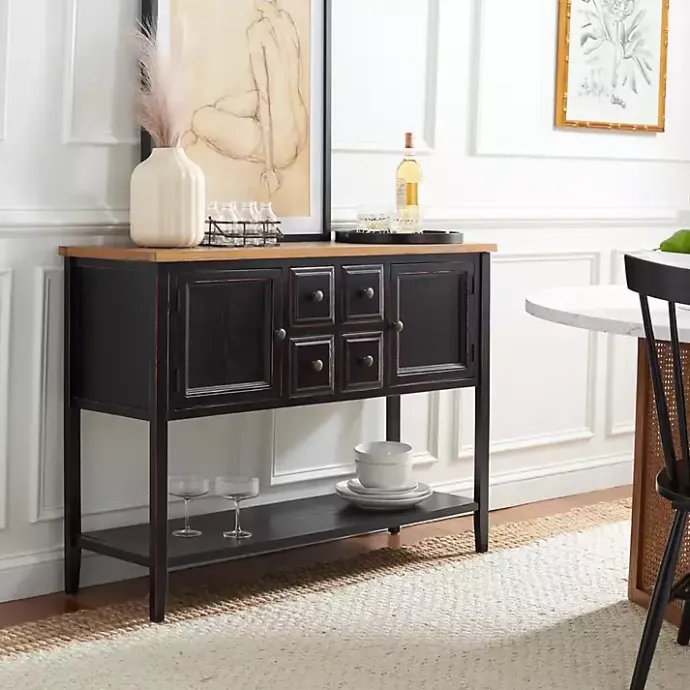 Clearance Kirklands Home & Oak 4-Drawer Charlotte Sideboard Black