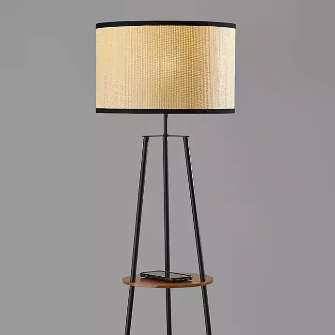 Outlet Kirklands Home & Walnut Shelves Savannah Floor Lamp Black