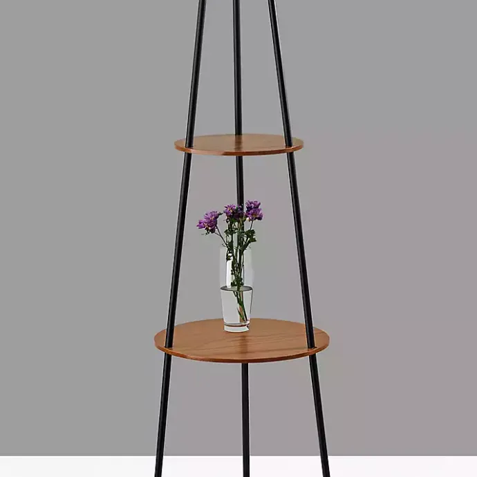 Outlet Kirklands Home & Walnut Shelves Savannah Floor Lamp Black