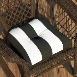 Discount Kirklands Home Black & White Awning Stripe Outdoor Chair Cushion