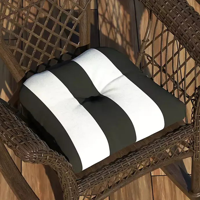 Discount Kirklands Home Black & White Awning Stripe Outdoor Chair Cushion