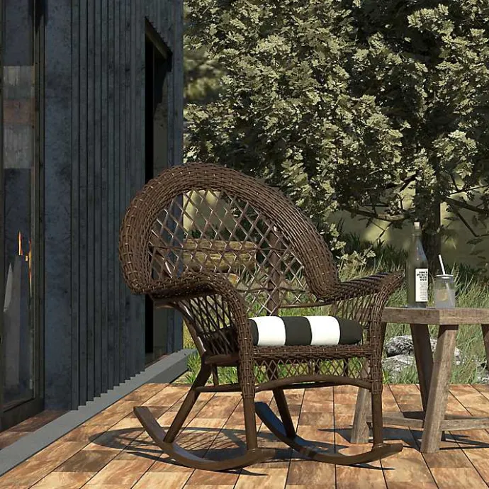 Discount Kirklands Home Black & White Awning Stripe Outdoor Chair Cushion