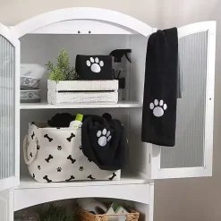 Kirklands Home Black & White Embroidered Paw Pet Towels, Set of 3