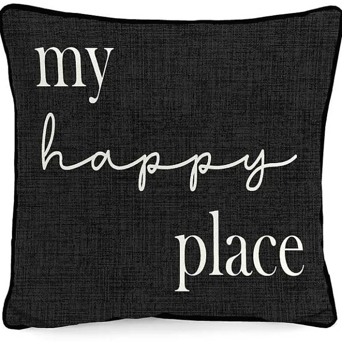 Hot Kirklands Home Black & White My Happy Place Outdoor Pillow